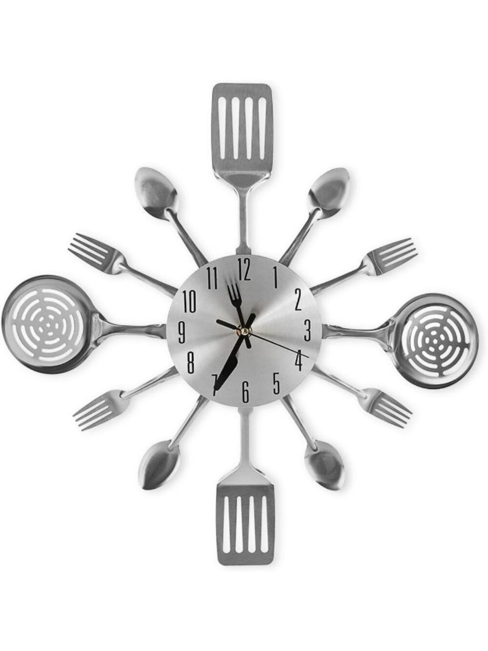 16" Silent Non-Ticking Kitchen Wall Clock - Fork & Spoon Design, Perfect for